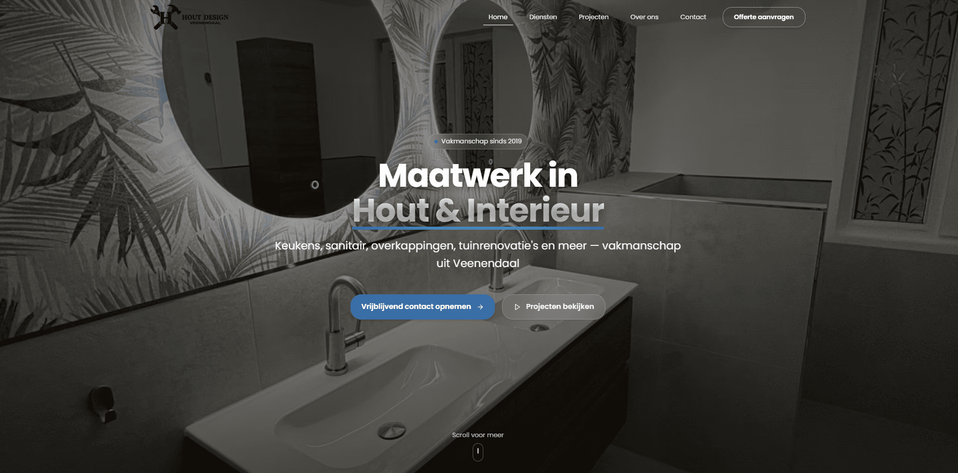 Hout Design Veenendaal – Interieurbouw & Maatwerk project website ontwikkeld met React, Next.js, Tailwind CSS en meer