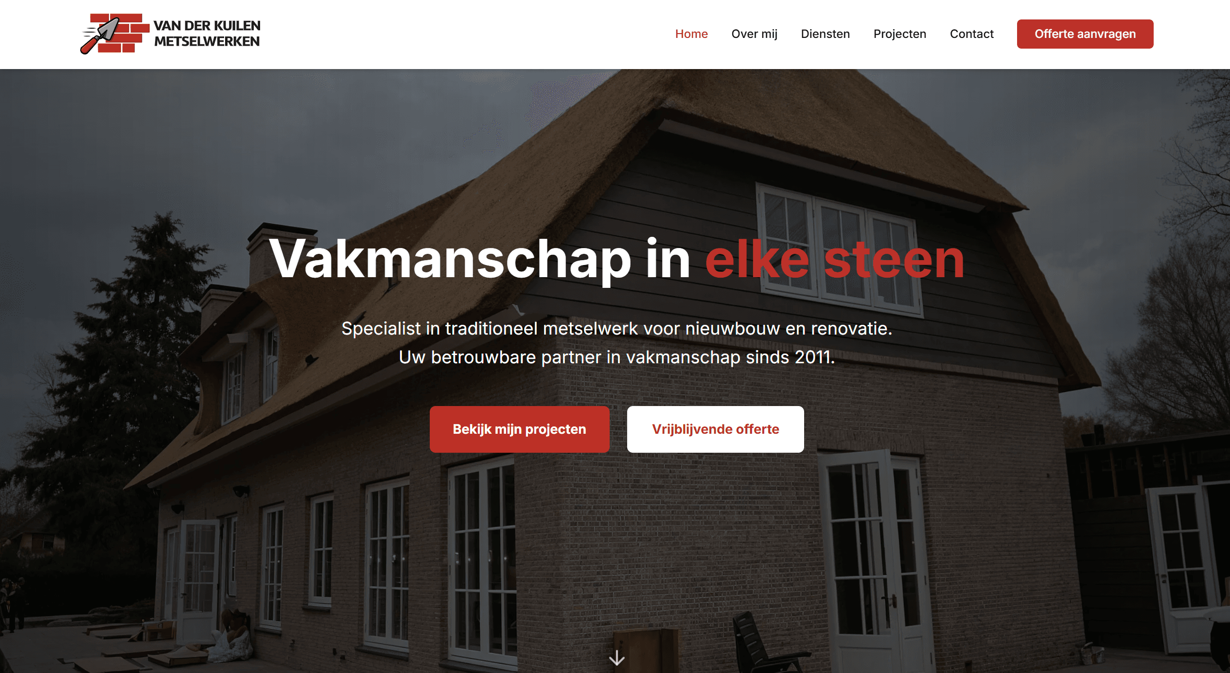 Van der Kuilen Metselwerken – Bouw & Renovatie project website ontwikkeld met React, Next.js, Tailwind CSS en meer